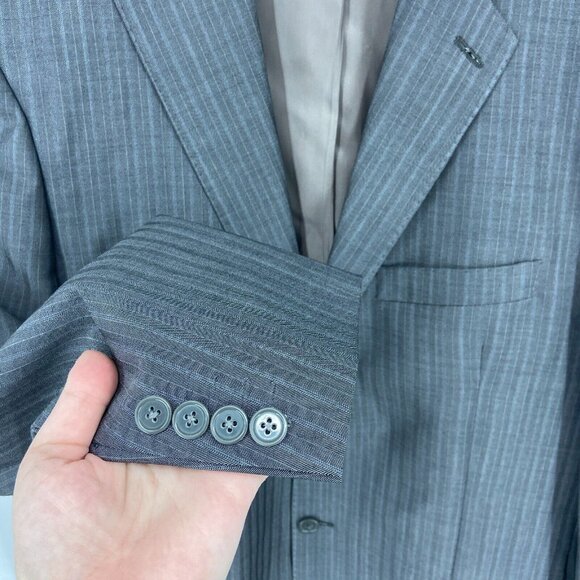 Yves Saint Laurent Men 42R Suit Jacket YSL Button Blazer Sport Coat Gray Stripe - Picture 2 of 12